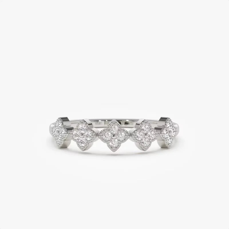 Anel Cluster Floral 2mm Moissanite Prata 925 Anel de Luxo Feminino
