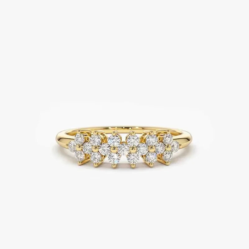 Anel Cluster Floral 2mm Moissanite Prata 925 Anel de Luxo Feminino