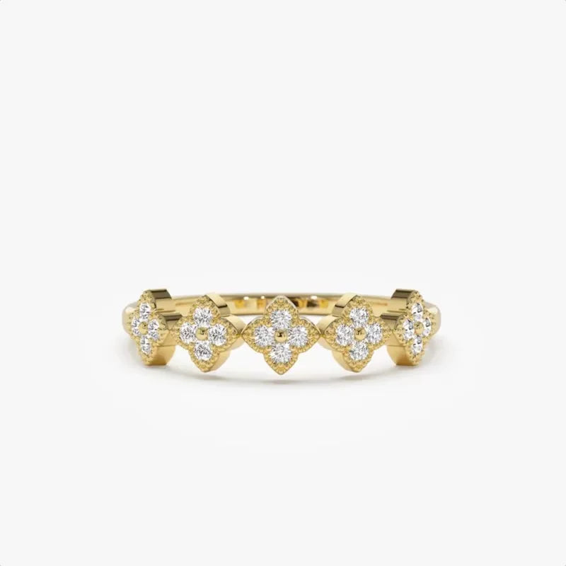 Anel Cluster Floral 2mm Moissanite Prata 925 Anel de Luxo Feminino