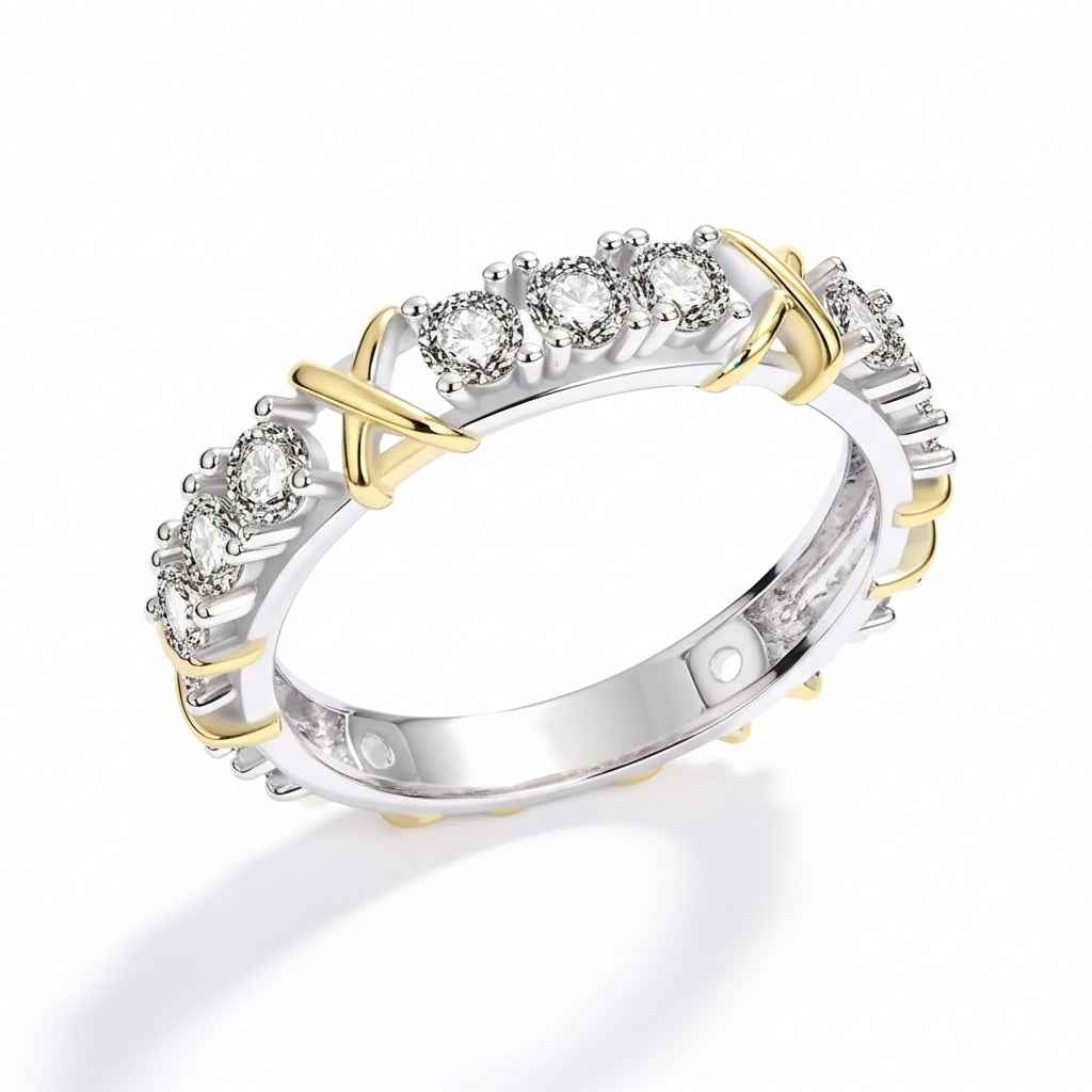 Anel Cravejado Moissanite 18k - Eternity com 15 Pedras de 0,1ct em Prata 925 com Banho de Ouro Branco 18k, Moissanite Cor D VVS1 Certificada