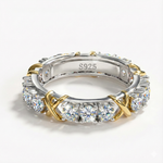 Anel Cravejado Moissanite- Eternity com 15 Pedras de 0,1ct em Prata 925 com Banho de Ouro Branco 18k, Moissanite Cor D VVS1 Certificada