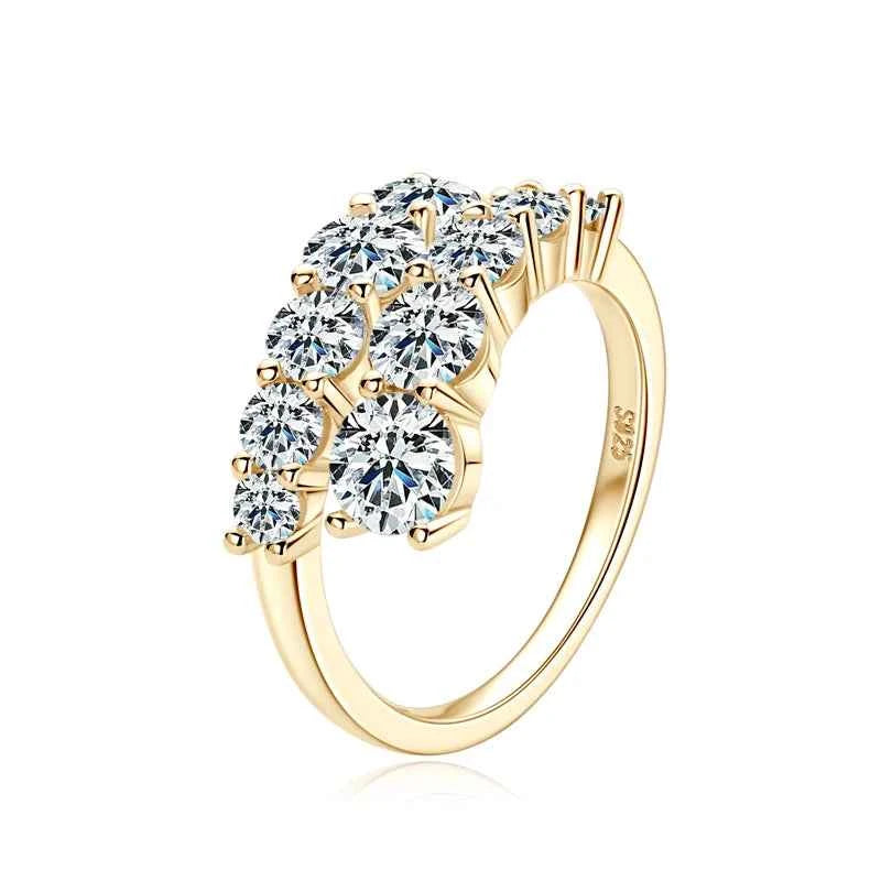 Anel Dedinho Moissanite 10 Pedras (3,26ct) em Prata 925 com Ródio ou Ouro, Design Torcido, Moissanite Cor D VVS1 Certificada