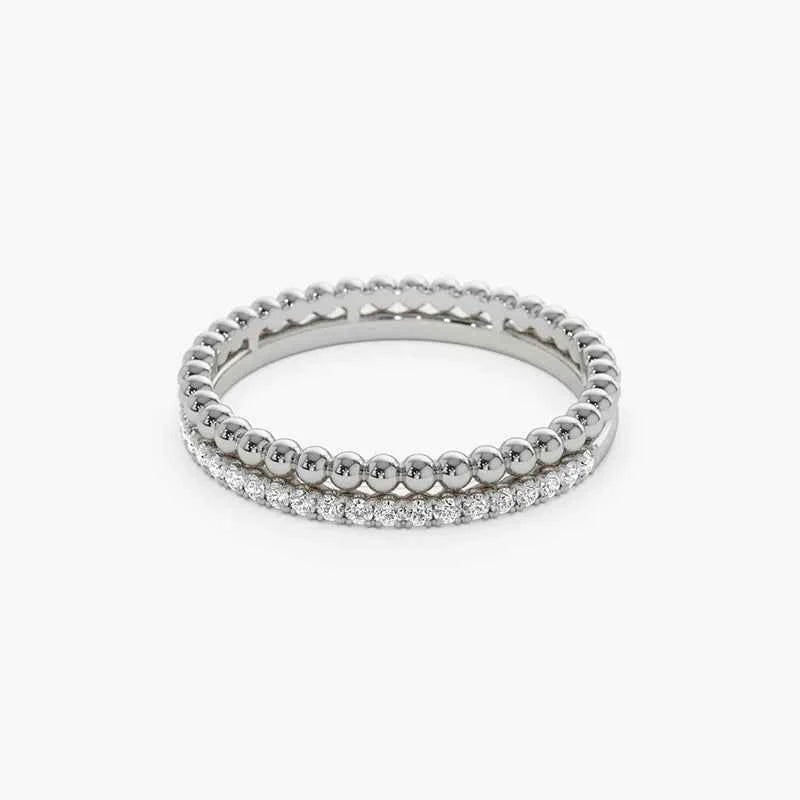 Anel Duplo Cravejado Moissanite 1,5mm em Prata 925 – D Color VVS1 com Certificação GRA – Monlí