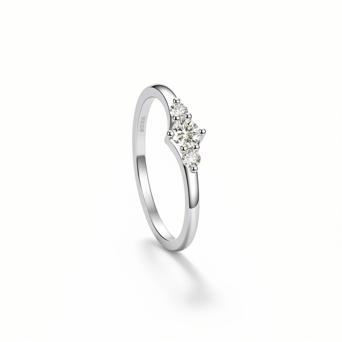 Anel Meia Aliança Moissanite Brilhante 0,16ct Total em Prata 925 com Ródio e Moissanite Cor D VVS1 Certificada