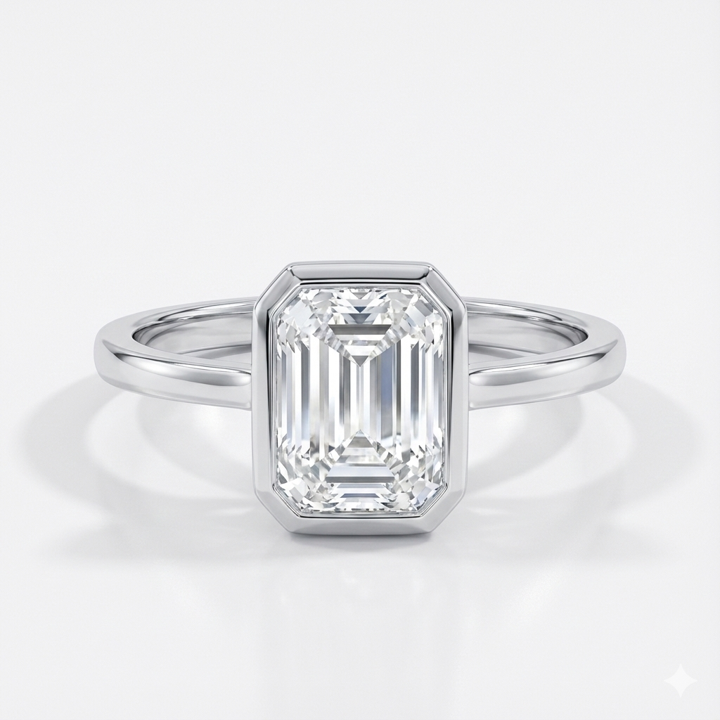 Anel Solitário Emerald Cut Bezel 1ct 2ct 3ct Moissanite Prata 925 Banhado a Ouro 18K Anel de Noivado Luxo