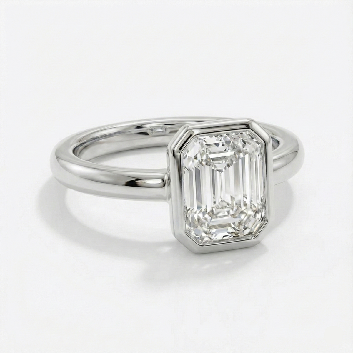 Anel Solitário Emerald Cut Bezel 1ct 2ct 3ct Moissanite Prata 925 Banhado a Ouro 18K Anel de Noivado Luxo