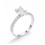 Anel Solitário Moissanite 1ct 2ct Cravejado, Prata 925 com Banho de Ouro Branco 18k, Corte Emerald, Moissanite Cor D VVS1 Certificada