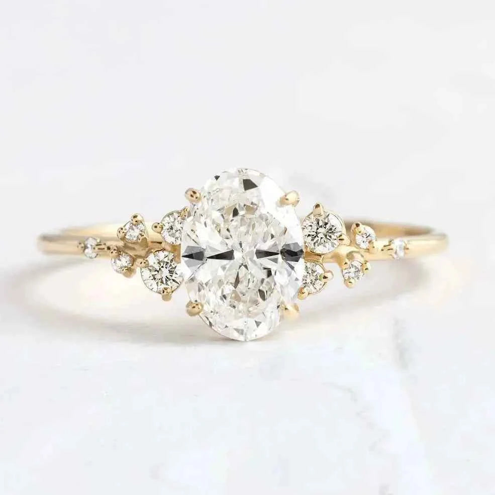 Anel Solitario Oval de Moissanite 1 a 3ct em Ouro 18K com Moissanite Cor D VVS1 Certificada GRA - Monli