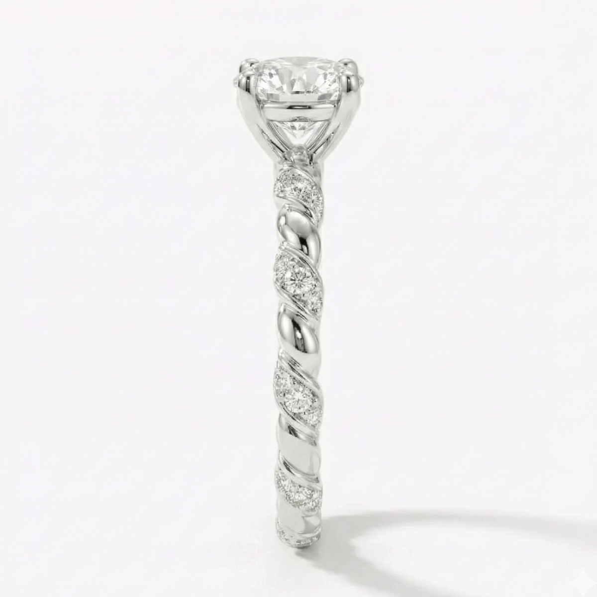 Anel Solitário de Moissanite 1ct Prata 925 com Design Torcido e Moissanite Cor D VVS1 Certificada
