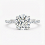 Anel Solitário de Moissanite Brilhante 2ct (8mm) com Halo Oculto em Prata 925, Cravação Clássica, Moissanite Cor D VVS1 Certificada