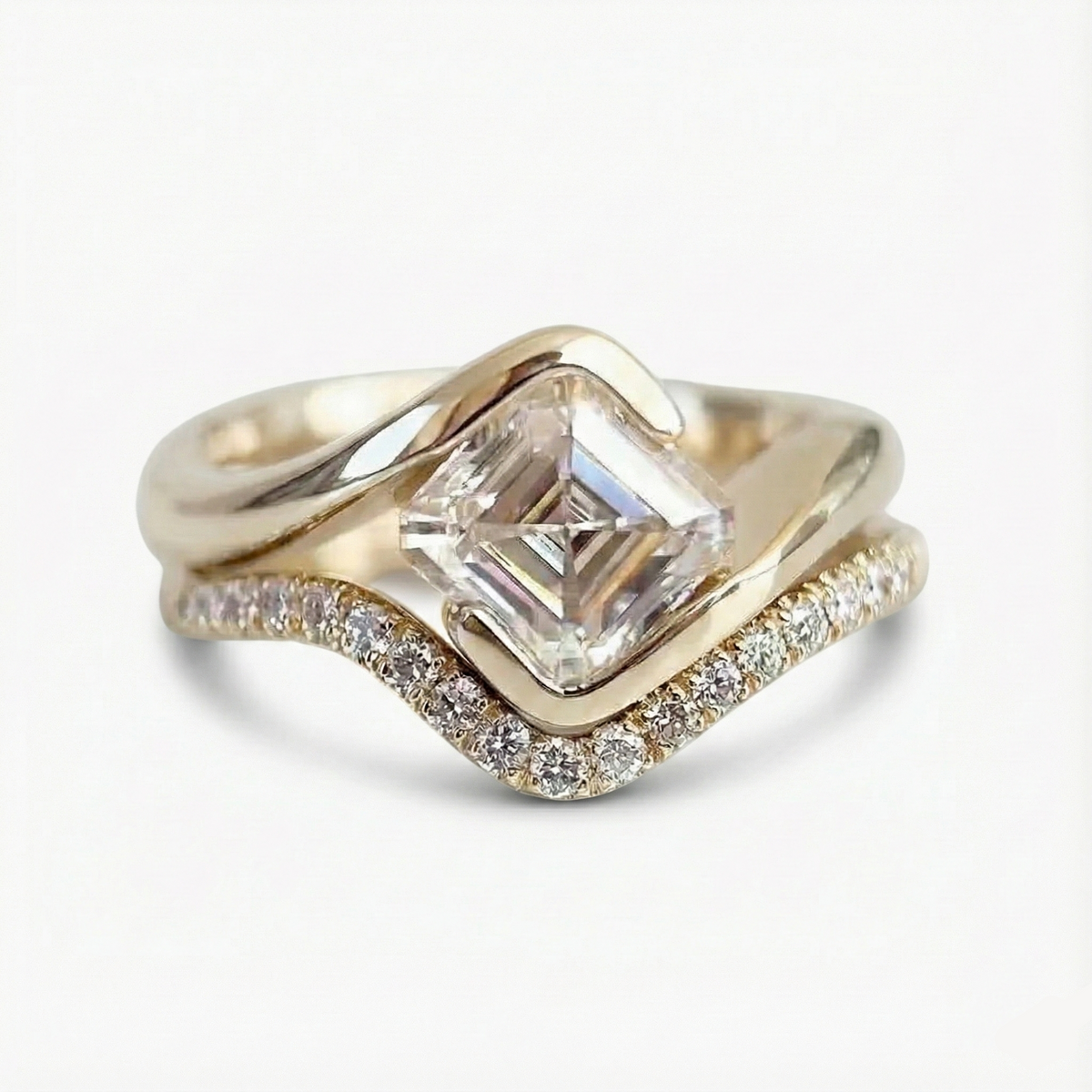 Anel Solitário de Moissanite Corte Asscher 1 Quilate em Prata 925 com Cravação Meia Moldura, Moissanite Cor D VVS1 Certificada — Monlí