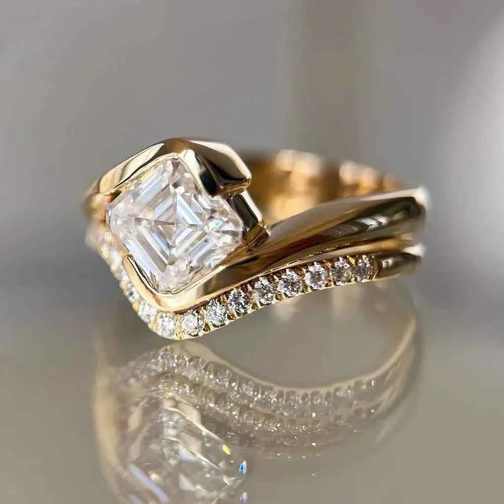 Anel Solitário de Moissanite Corte Asscher 1 Quilate em Prata 925 com Cravação Meia Moldura, Moissanite Cor D VVS1 Certificada — Monlí