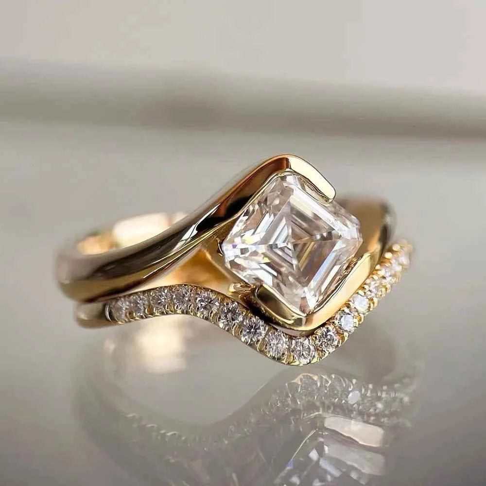 Anel Solitário de Moissanite Corte Asscher 1 Quilate em Prata 925 com Cravação Meia Moldura, Moissanite Cor D VVS1 Certificada — Monlí
