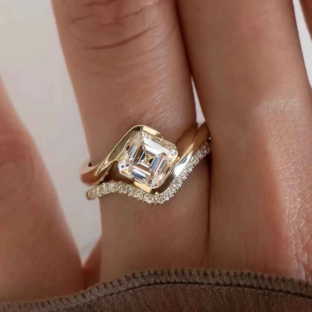 Anel Solitário de Moissanite Corte Asscher 1 Quilate em Prata 925 com Cravação Meia Moldura, Moissanite Cor D VVS1 Certificada — Monlí