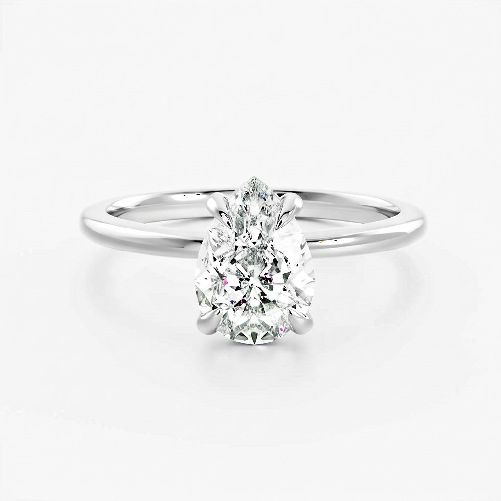 Anel Solitário de Moissanite Gota 1 a 4ct em Prata 925, Moissanite Cor D VVS1 Certificada — Monlí