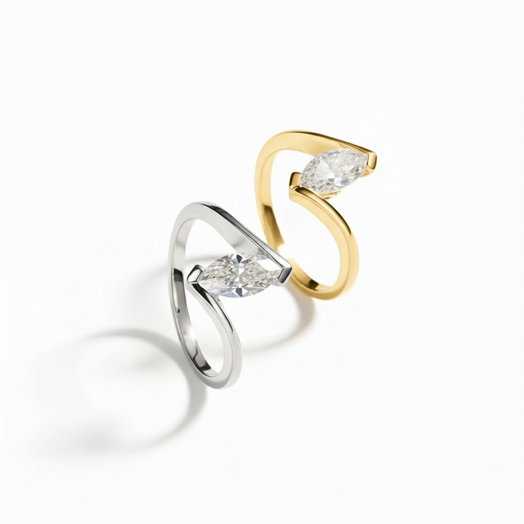 Anel Solitário de Moissanite Marquise Navette 1ct em Prata 925 Banhada a Ouro 18k, Design Clássico e Elegante, Moissanite Cor D VVS1 Certificada - Monlí