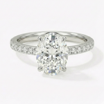 Anel Solitário de Moissanite Oval 4,5ct em Prata 925 com Banho de Ouro Branco 18k, Halo Oculto, Moissanite Cor D VVS1 Certificada
