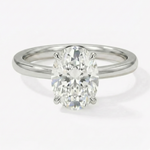Anel Solitário de Moissanite Oval 4,5ct em Prata 925 com Banho de Ouro Branco 18k, Halo Oculto, Moissanite Cor D VVS1 Certificada