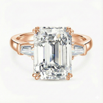 Anel Solitário de Moissanite em Prata 925 com Banho de Ouro 14k - Lapidação Emerald 10 Quilates (10×14mm) e Moissanite Cor D VVS1 Certificada