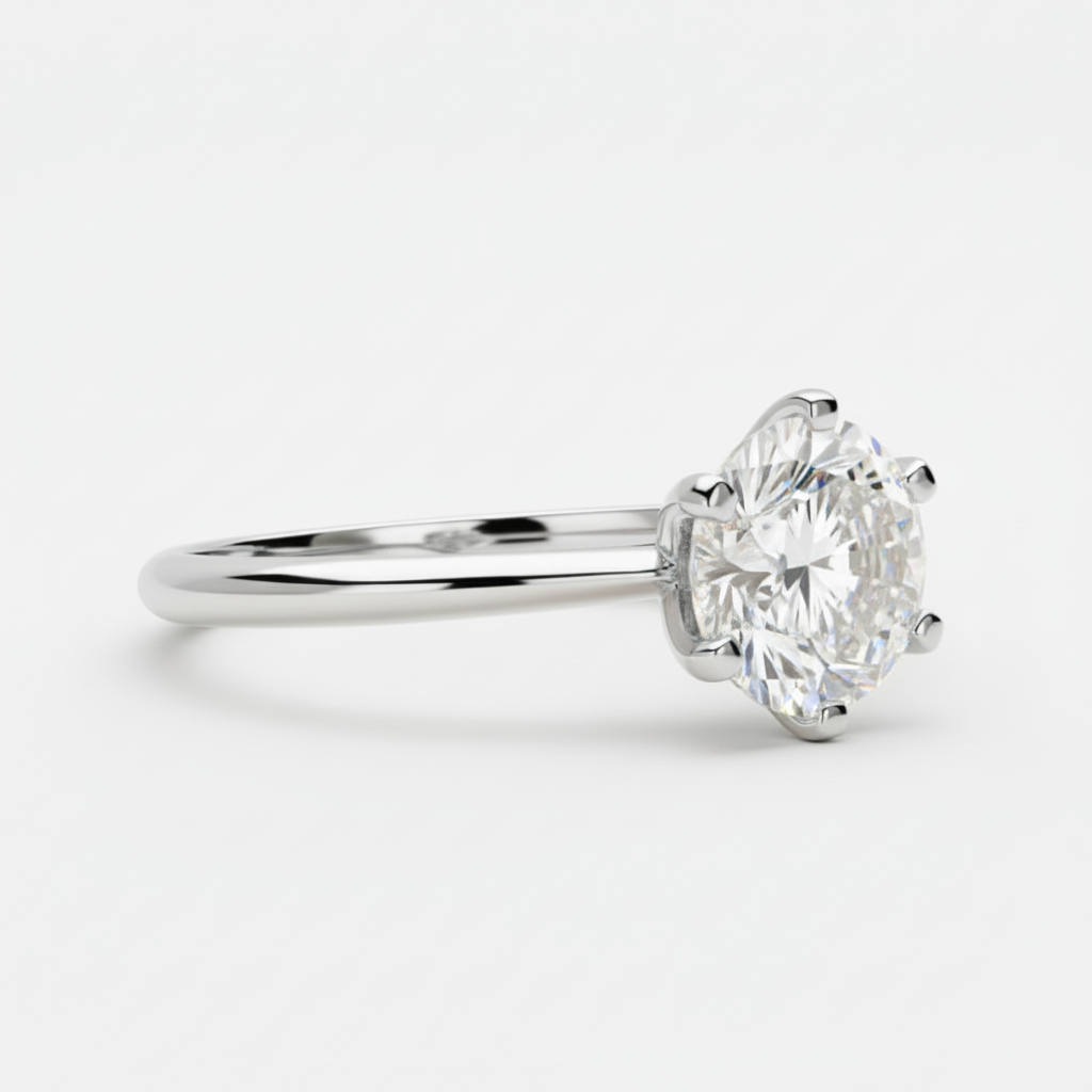 Anel Solitário de Noivado Moissanite Brilhante 0.5ct a 5ct em Prata 925 Esterlina Banhado a Ouro, Cor D VVS1