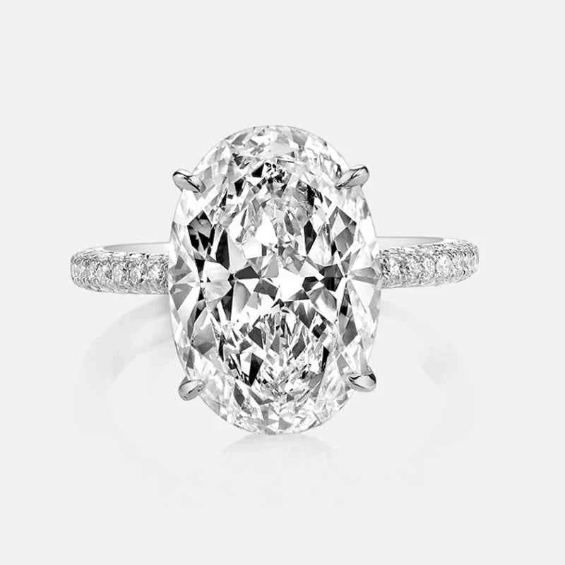 Anel de Moissanite 8ct em Prata 925 com Ródio - Moissanite Cor D VVS1 Certificada (14x10mm)
