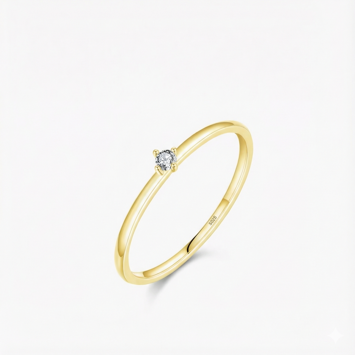 Anel de Moissanite Brilhante 2mm em Prata 925 Banhada a Ouro 18K, Moissanite Cor D VVS1 Certificada