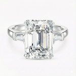 Anel de Moissanite em Prata 925 com Banho de Ouro 14k - Lapidação Emerald 10 Quilates (10×14mm) e Moissanite Cor D VVS1 Certificada