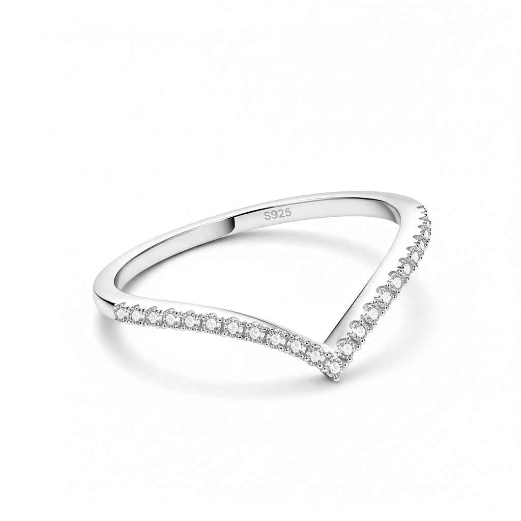 Anel Cravejado de Moissanite Brilhante 0,15ct em Prata 925 com Ródio e Moissanite Cor D VVS1 Certificada