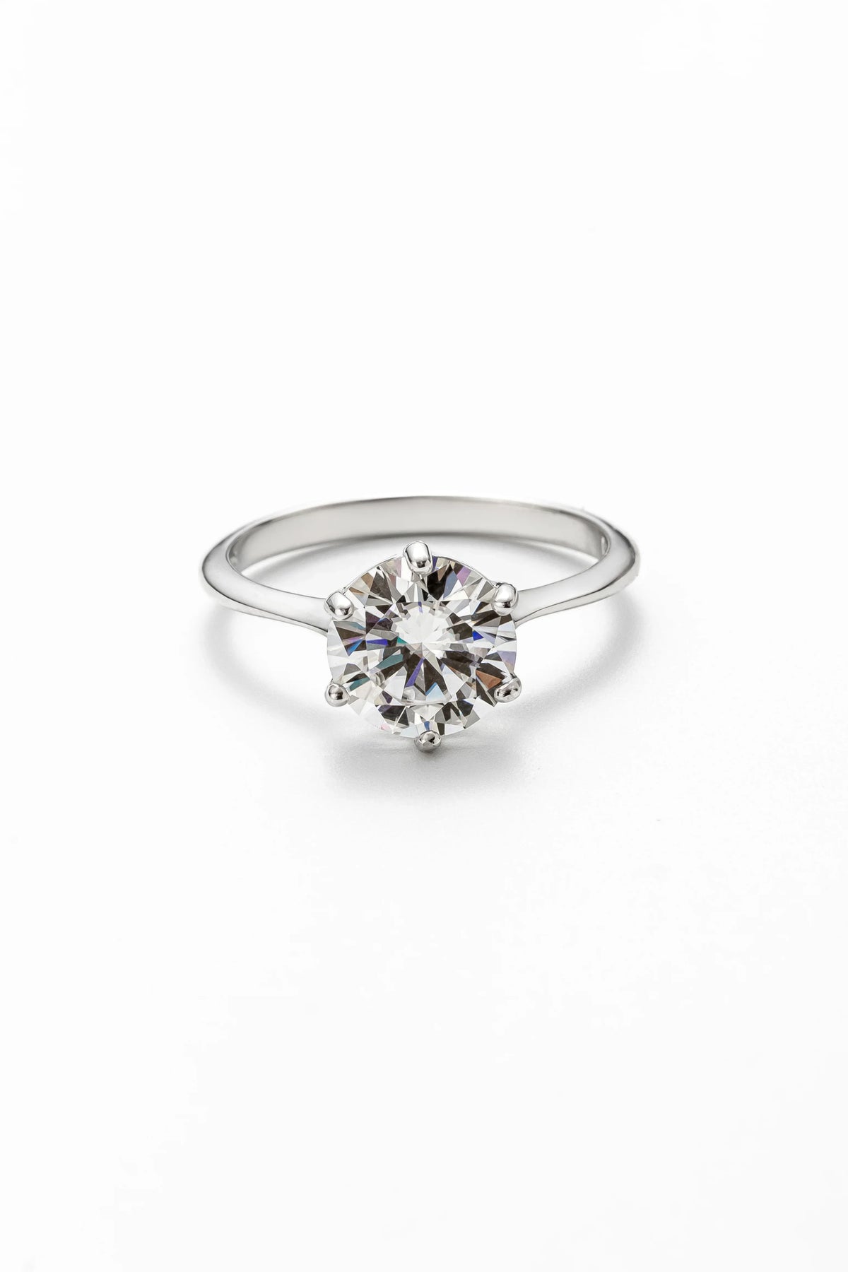 Anel Solitário Moissanite 2 Quilates com 6 garras em Prata 925 com Ródio - Monlí