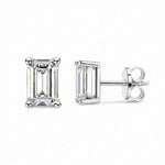 Brinco Moissanite Corte Esmeralda 925 com Banho de Ouro Branco 18k - 0,5ct, 1ct e 2ct, VVS1 Certificado