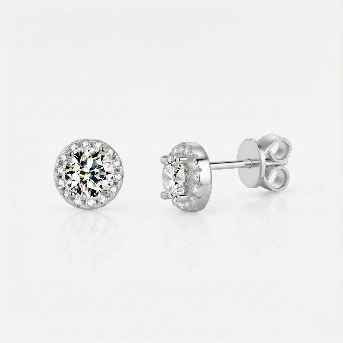 Brinco Moissanite Prata 925 Cravejado Brilhante, 0,3ct Cada (0,6ct o Par), Prata 925 com Ródio, Moissanite Cor D VVS1 Certificada