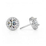 Brinco Moissanite Prata 925 Cravejado Brilhante, 0,3ct Cada (0,6ct o Par), Prata 925 com Ródio, Moissanite Cor D VVS1 Certificada