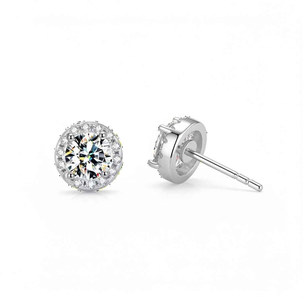 Brinco Moissanite Prata 925 Cravejado Brilhante, 0,3ct Cada (0,6ct o Par), Prata 925 com Ródio, Moissanite Cor D VVS1 Certificada