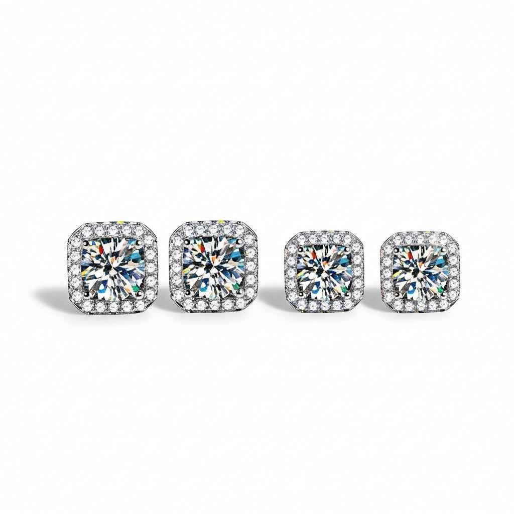 Brinco Moissanite Prata 925 Cushion de 0,5ct ou 1ct com Banho de Ouro Branco 18k - Moissanite Cor D VVS1 Certificada
