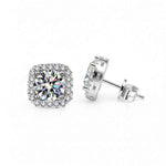 Brinco Moissanite Prata 925 Cushion de 0,5ct ou 1ct com Banho de Ouro Branco 18k - Moissanite Cor D VVS1 Certificada
