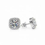 Brinco Moissanite Prata 925 Cushion de 0,5ct ou 1ct com Banho de Ouro Branco 18k - Moissanite Cor D VVS1 Certificada