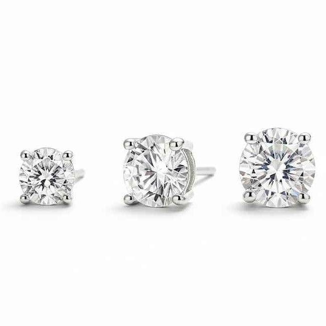 Brinco Moissanite Prata 925 com Ródio, 0,1 a 1ct Brilhante em Cor D VVS1 Certificada com 4 Garras