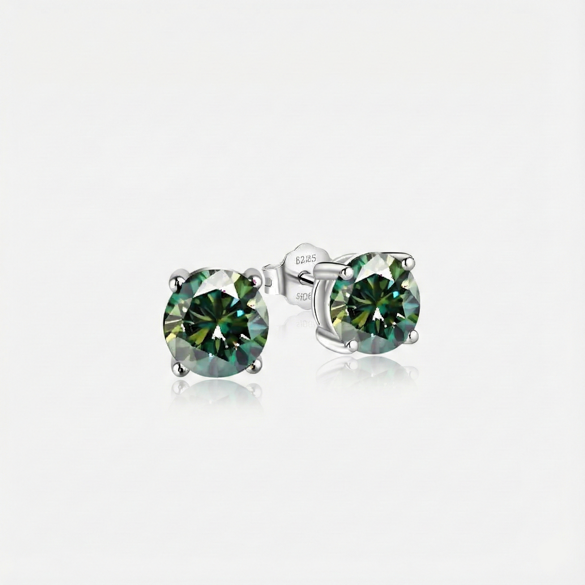 Brinco Moissanite Verde Brilhante 0,3ct a 2ct em Prata 925 com Ródio, VVS1 Certificada