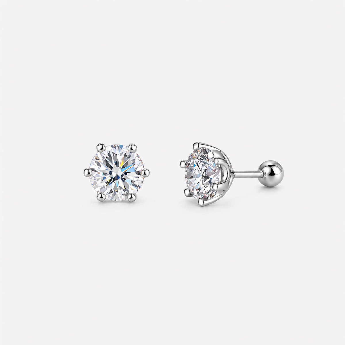Brinco Moissanite com Fecho Baby Rosquear (0,2 a 1ct) Brilhante Cor D VVS1 Certificada com 6 Garras