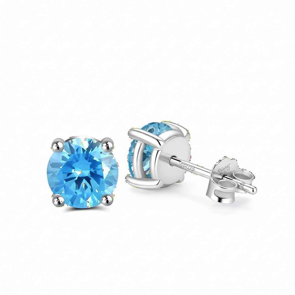 Brinco de Moissanite Azul Brilhante em Prata 925 com Ródio - 0,3ct a 2ct Certificado VVS1