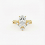 Conjunto Anel Solitário de Moissanite Gota 4ct em Prata 925 com Banho de Ouro 18K, Moissanite Cor D VVS1 Certificada — Monlí