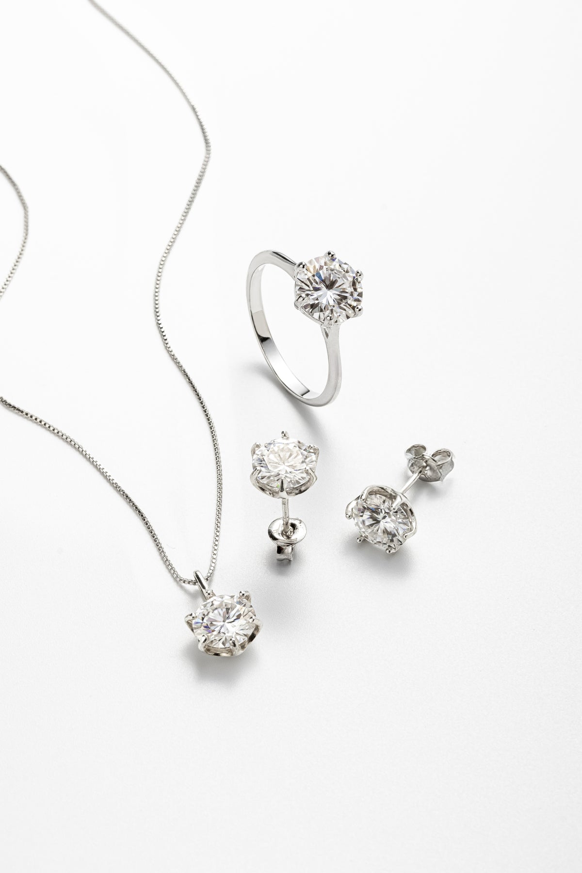 Conjunto 6 Garras Moissanite 6 Quilates em Prata 926 com Ródio - Monlí