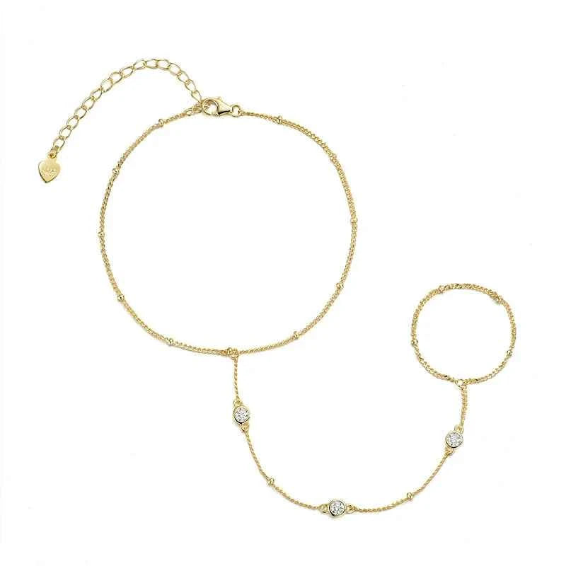 Pulseira de Mão e Dedo de Moissanite Brilhante 3mm em Prata 925 (Banhada a Ouro 18K), Moissanite Cor D VVS1 Certificada