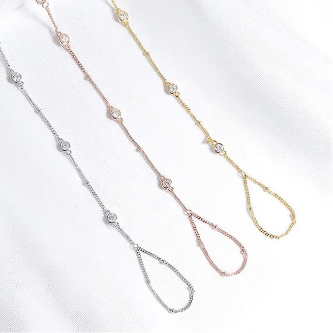 Pulseira de Mão e Dedo de Moissanite Brilhante 3mm em Prata 925 (Banhada a Ouro 18K), Moissanite Cor D VVS1 Certificada - Monlí