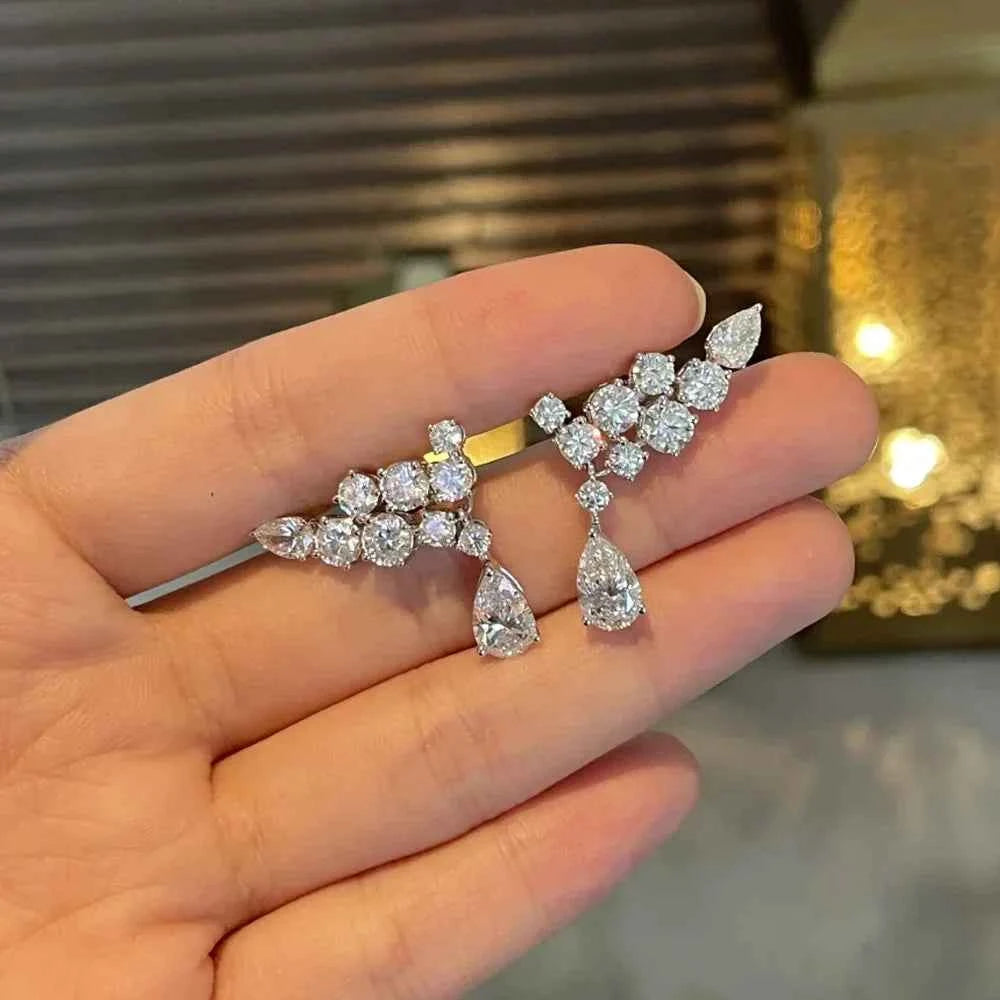 Brincos Gota Luxo 6.1ct em Moissanite Cor D VVS1 com Certificado GRA em Prata 925 — Lapidação Pera Brilhante, Joia Fina de Casamento — Monlí