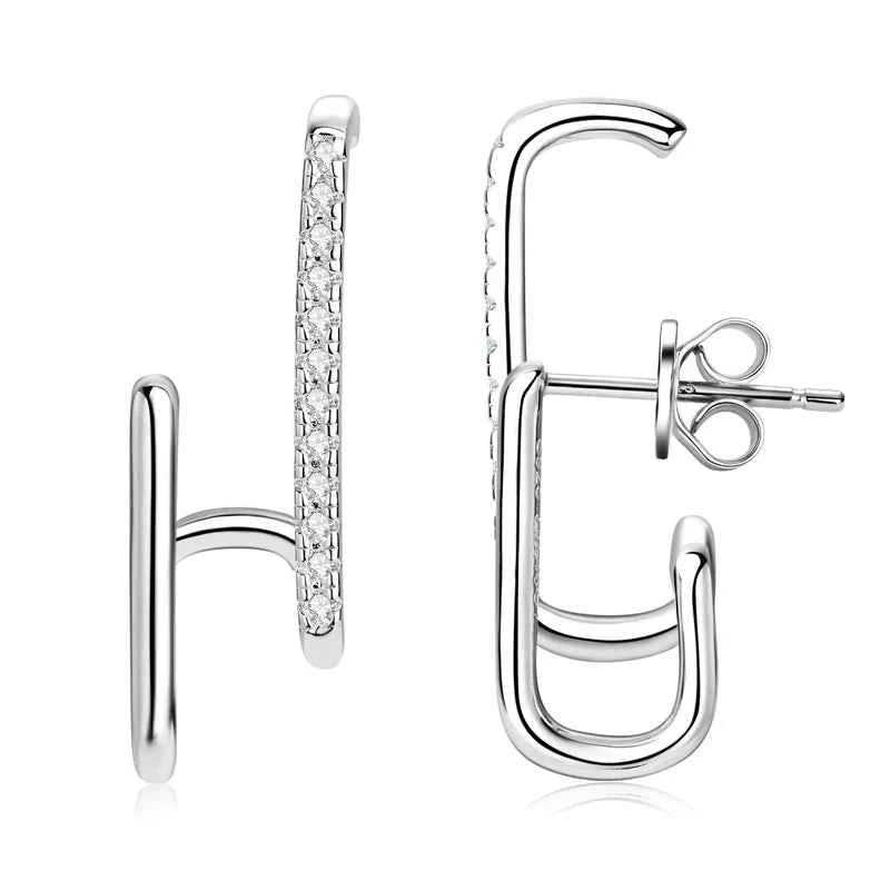 Brincos Geométricos de Moissanite Certificada em Prata 925 com Ouro Branco ou Ouro Amarelo