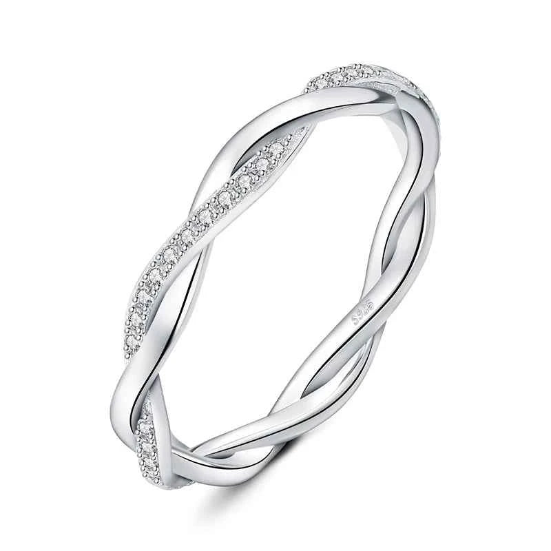 Anel Infinity Love de Moissanite Brilhante em Prata 925 com Banho em Ouro Amarelo ou Rosé, Moissanite Cor D VVS1 Certificada — Monlí