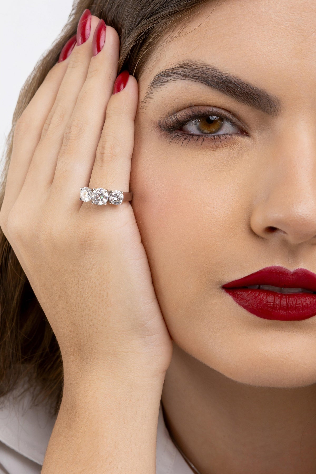 Anel Três Tempos Moissanite 2.75 Quilates em Prata 925 com Ródio - Monlí