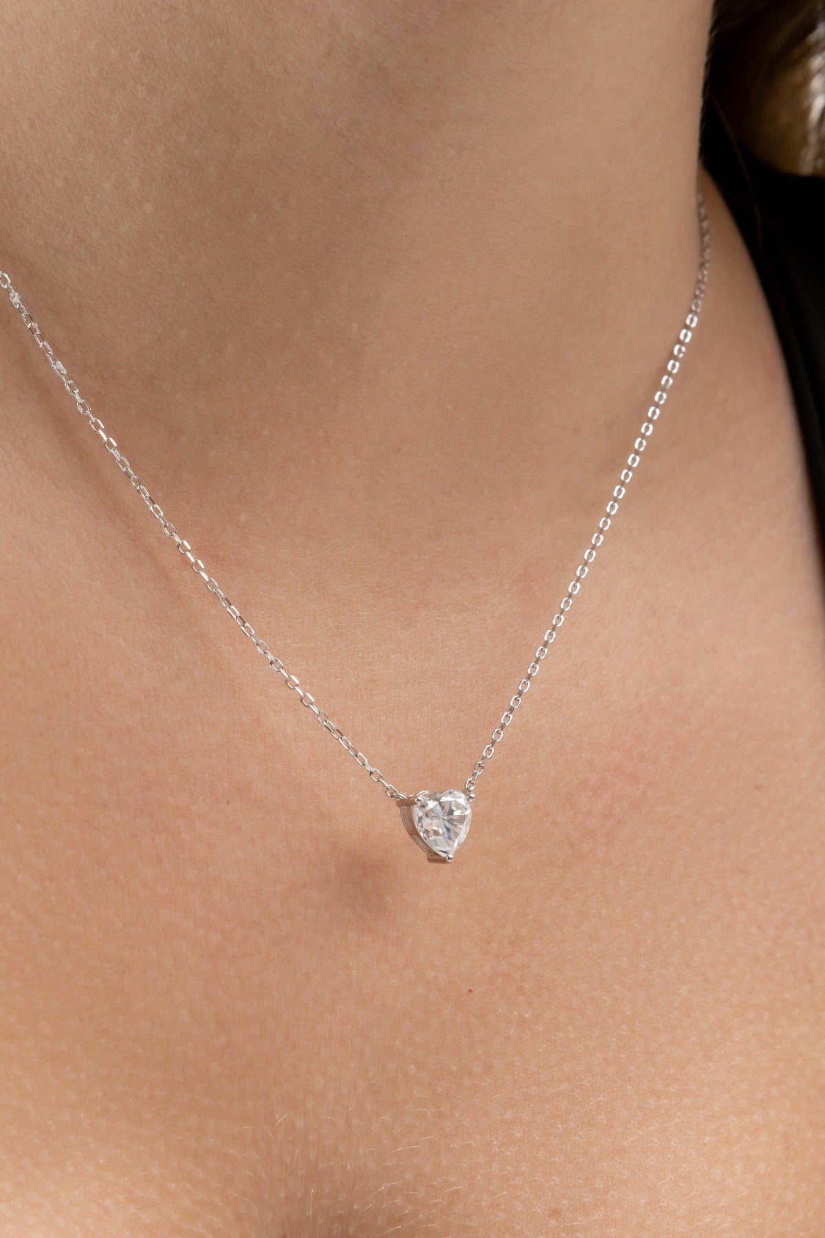 Colar Coração Moissanite 0.8 Quilates Prata 925 com Ródio - Monlí