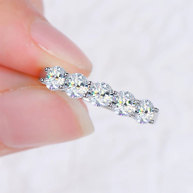 Anel Meia Aliança Moissanite 1.5 Quilates em Prata 925 com Ródio